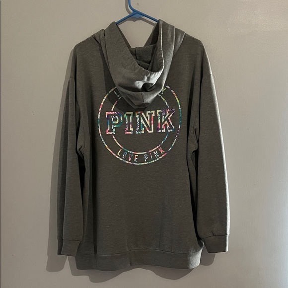PINK Victoria's Secret Tops - Gray Hoodie Victoria’s Secret Pink XL pullover sweatshirt tie dye love pink flaw